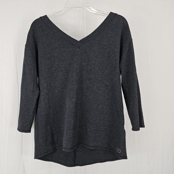Calia Gray Effortless V-neck V-back Cutout 3/4 Sleeve Top Womens Size Small - Picture 1 of 7